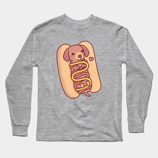 Cute Dachshund Hotdog Bun Long Sleeve T-Shirt by rustydoodle